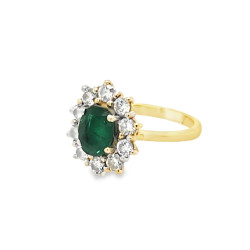 Pre Owned 18ct Emerald and Diamond Cluster Ring ZU903